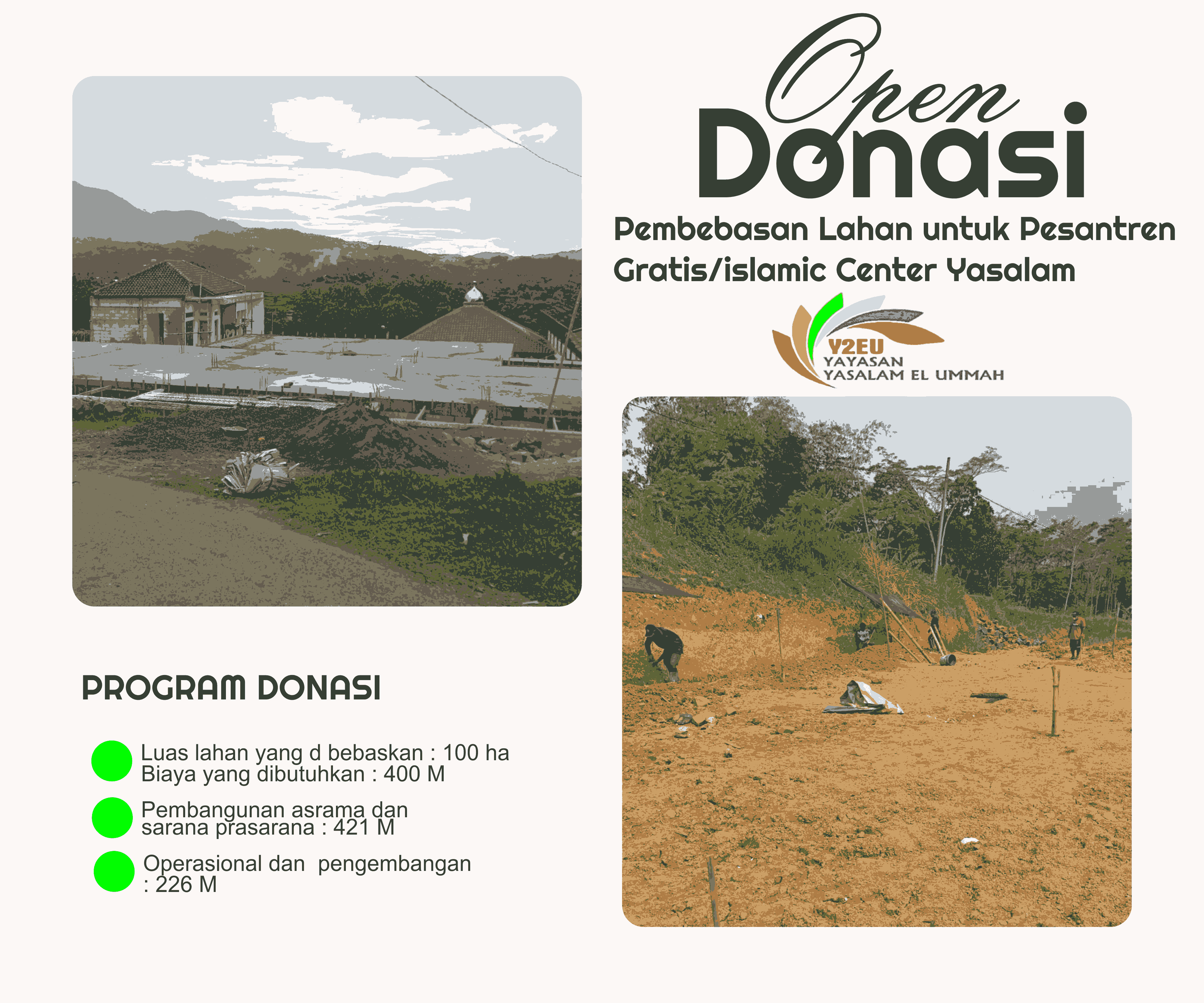 Donasi Pembebasan lahan untuk Pesantren Gratis islamic center yasalam